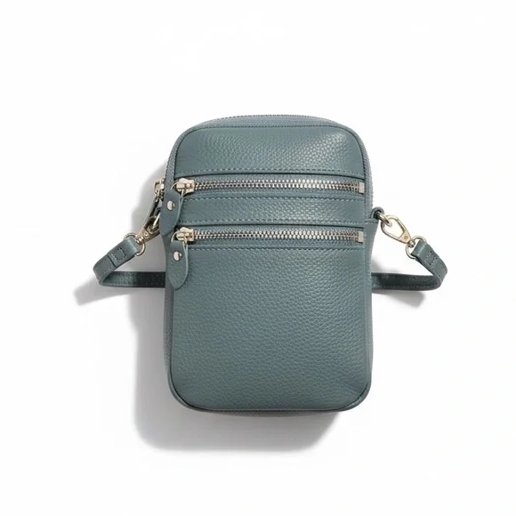 Genuine Leather Crossbody Phone Bag Womens NWT Blue Multi Pocket Travel - Picture 1 of 6